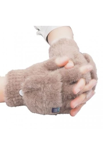 Mitaines dhiver tricotées convertibles pour femmes et filles - Moelleuses et chaudes - En laine et coton, gris clair, taille