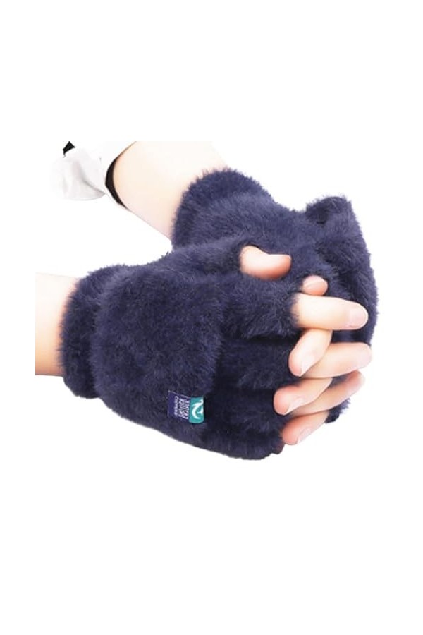 Mitaines dhiver tricotées convertibles pour femmes et filles - Moelleuses et chaudes - En laine et coton, gris clair, taille