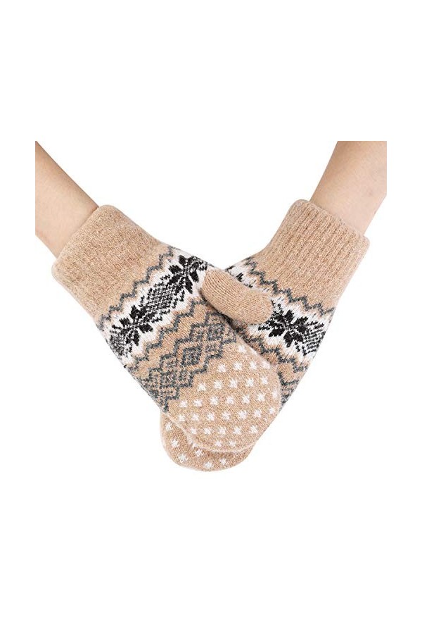 IBLUELOVER Gants Moufle Femme Filles Mitaines Hiver Chaud Gants en Laine Tricotés Doublure Polaire Épaisses Moufles Cachemire