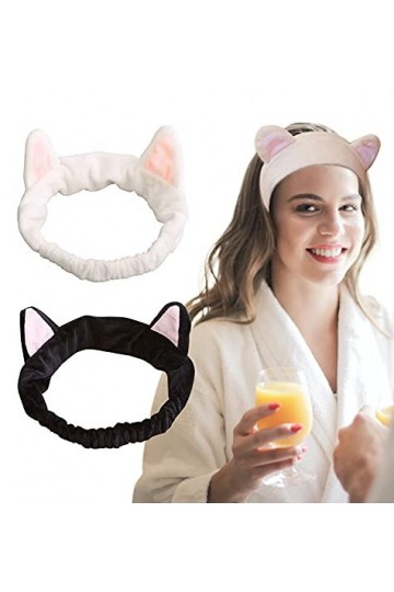 Tomedeks 2 Pcs Bandeau de cheveux mignon, bandeaux de maquillage moelleux oreilles de chat pour femmes noir et blanc 