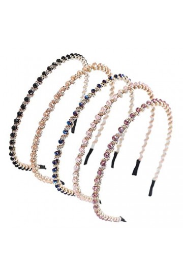 5 Pièces Cheveux Strass Bande, Serre Tête Diamant, Non Slip Hairband, Bandeaux Cristal pour Filles Décoration, Danse, Fête, V