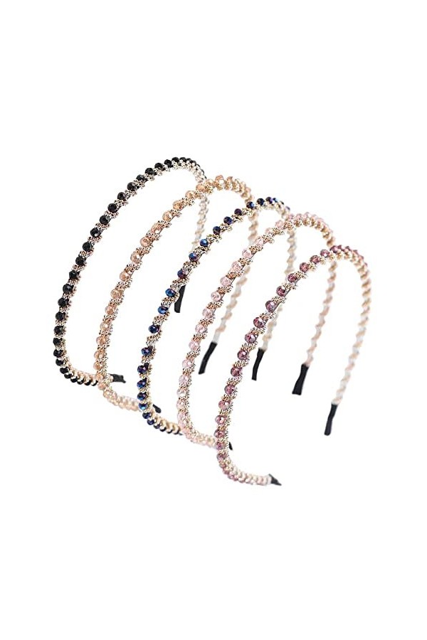 5 Pièces Cheveux Strass Bande, Serre Tête Diamant, Non Slip Hairband, Bandeaux Cristal pour Filles Décoration, Danse, Fête, V