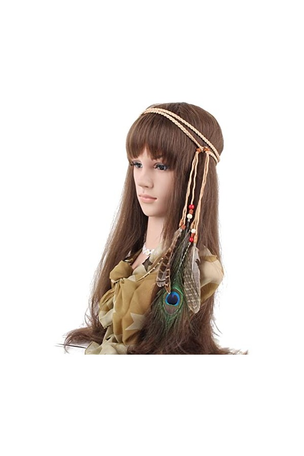 Bandeau à plumes hippie, bohème, carnaval, accessoires pour cheveux pour femmes et filles gules 