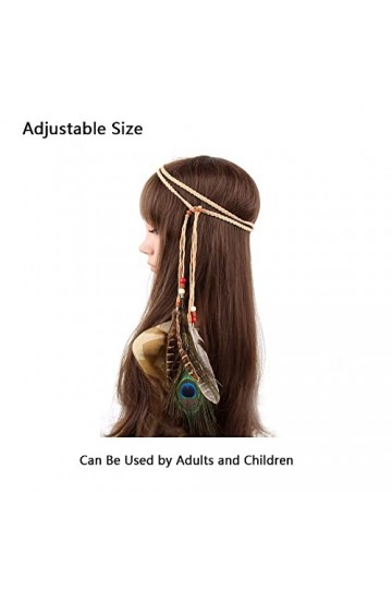 Bandeau à plumes hippie, bohème, carnaval, accessoires pour cheveux pour femmes et filles gules 