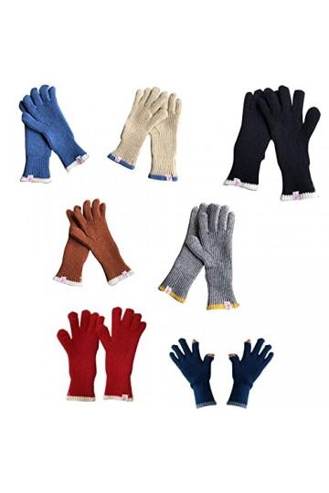 Gants tricotés épais et Chauds pour Adultes Hiver Mitaines de Couleur Unie exposées à Deux Doigts Fibres acryliques pour Enfa