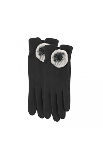 Gants chauds élastiques légers et chauds avec fermeture à boule de laine pour écran tactile - Mitaines pour femme par temps f