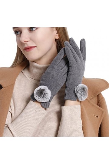 Gants chauds élastiques légers et chauds avec fermeture à boule de laine pour écran tactile - Mitaines pour femme par temps f