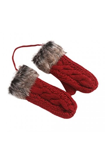 Gants tricotés tendance en peluche torsadée coupe-vent chaud épais avec doigts tactiles pour femme, Rouge, taille unique