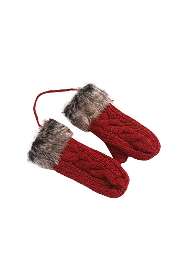 Gants tricotés tendance en peluche torsadée coupe-vent chaud épais avec doigts tactiles pour femme, Rouge, taille unique