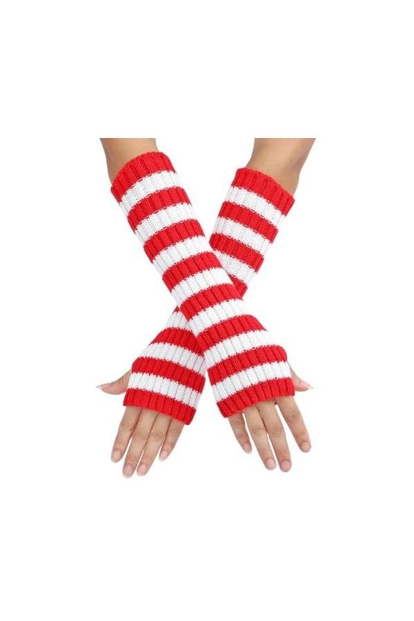 Gants Longs Sans Doigts Pour Femmes Gants Chauffe Bras À Rayures Gants Demi Doigts En Tricot Gants Gothiques Demi Doigts Avec