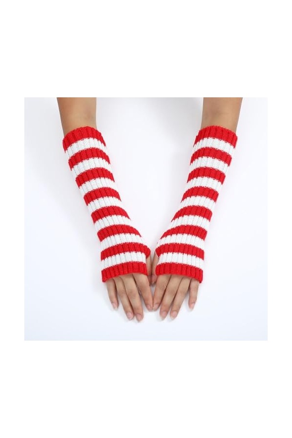 Gants Longs Sans Doigts Pour Femmes Gants Chauffe Bras À Rayures Gants Demi Doigts En Tricot Gants Gothiques Demi Doigts Avec