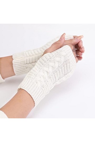 Gants Demi Doigts Pour Femmes Gants Sans Doigts En Tricot De Câble Pour Femmes Mitaines Thermiques DHiver Avec Trou Pour Le 