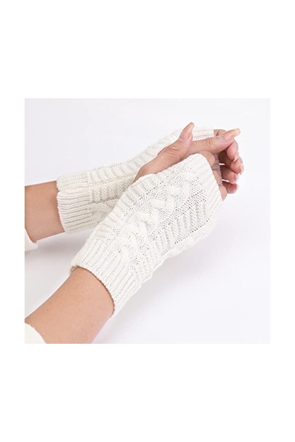 Gants Demi Doigts Pour Femmes Gants Sans Doigts En Tricot De Câble Pour Femmes Mitaines Thermiques DHiver Avec Trou Pour Le 