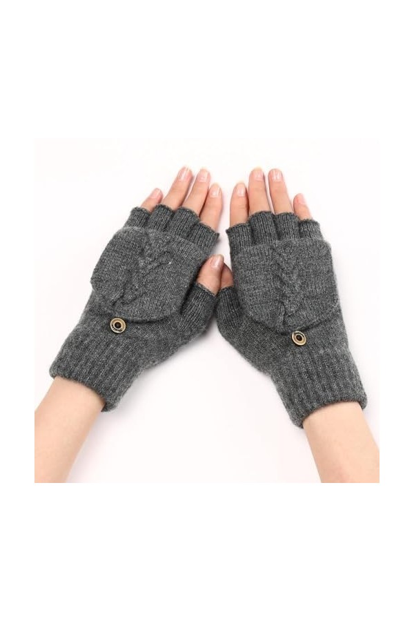 Gants Demi Doigts Pour Femmes Gants Sans Doigts Convertibles En Tricot Torsadé Mitaines Thermiques DHiver Trou Pour Le Pouce