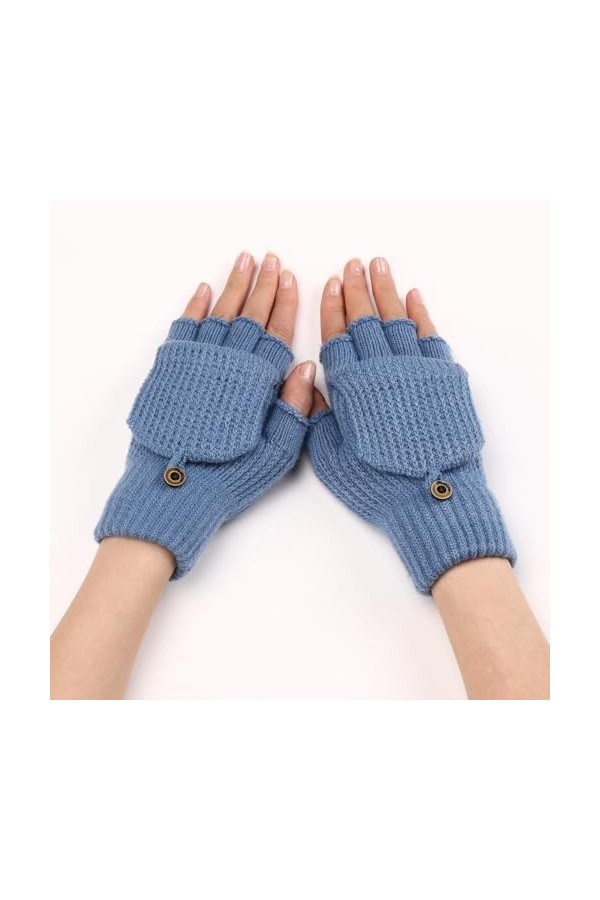 Gants Demi Doigts Pour Femmes Gants Sans Doigts Convertibles En Tricot Fin Mitaines Thermiques DHiver Trou Pour Le Pouce Cha