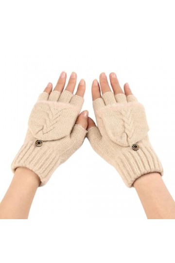 Gants Demi Doigts Pour Femmes Gants Sans Doigts Convertibles En Tricot Simple Mitaines Thermiques DHiver Trou Pour Le Pouce 