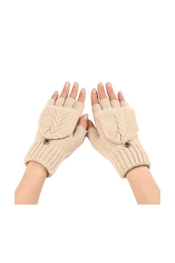 Gants Demi Doigts Pour Femmes Gants Sans Doigts Convertibles En Tricot Simple Mitaines Thermiques DHiver Trou Pour Le Pouce 
