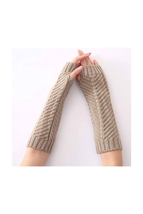 Gants Sans Doigts Pour Femmes Gants Chauffe Bras En Tricot En Forme DArête De Poisson Gants Demi Doigts Unisexes Avec Trou P