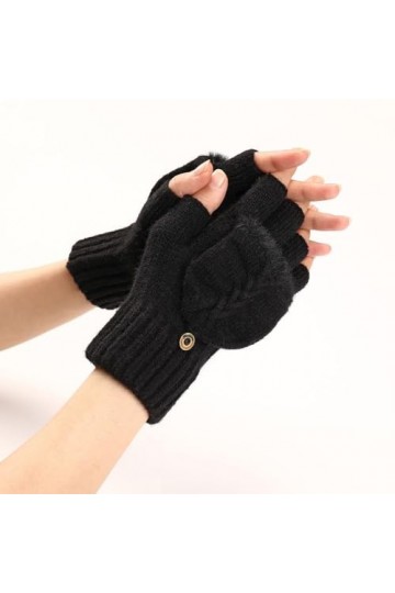 Gants Demi Doigts Pour Femmes Gants Sans Doigts Convertibles En Tricot Simple Mitaines Thermiques DHiver Trou Pour Le Pouce 