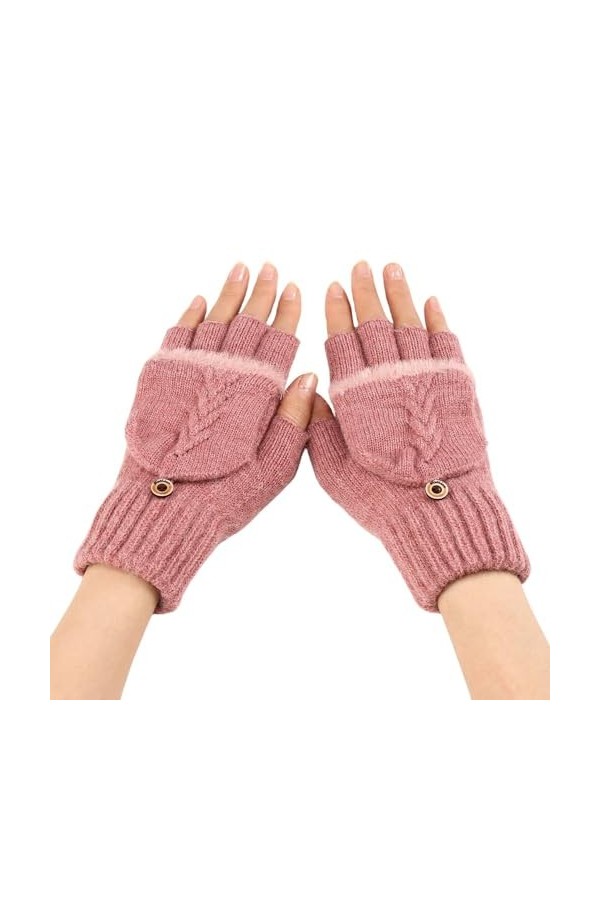 Gants Demi Doigts Pour Femmes Gants Sans Doigts Convertibles En Tricot Simple Mitaines Thermiques DHiver Trou Pour Le Pouce 