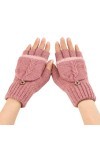 Gants Demi Doigts Pour Femmes Gants Sans Doigts Convertibles En Tricot Simple Mitaines Thermiques DHiver Trou Pour Le Pouce 