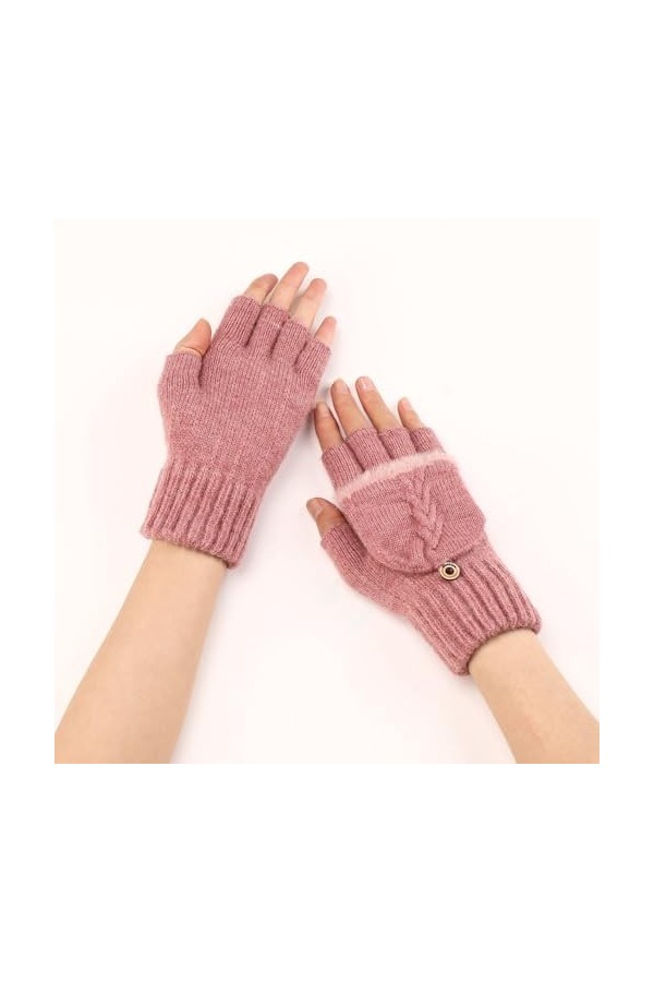 Gants Demi Doigts Pour Femmes Gants Sans Doigts Convertibles En Tricot Simple Mitaines Thermiques DHiver Trou Pour Le Pouce 