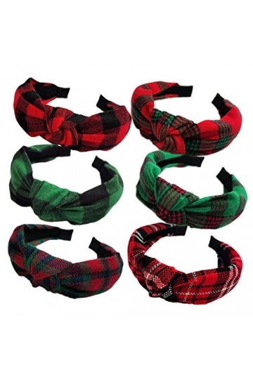 KizBruo 6pcs Bandeaux De Noël Noués À Carreaux De Mode Vintage Turban Bandeau Rétro Large Bandeau pour Femmes Filles Accessoi