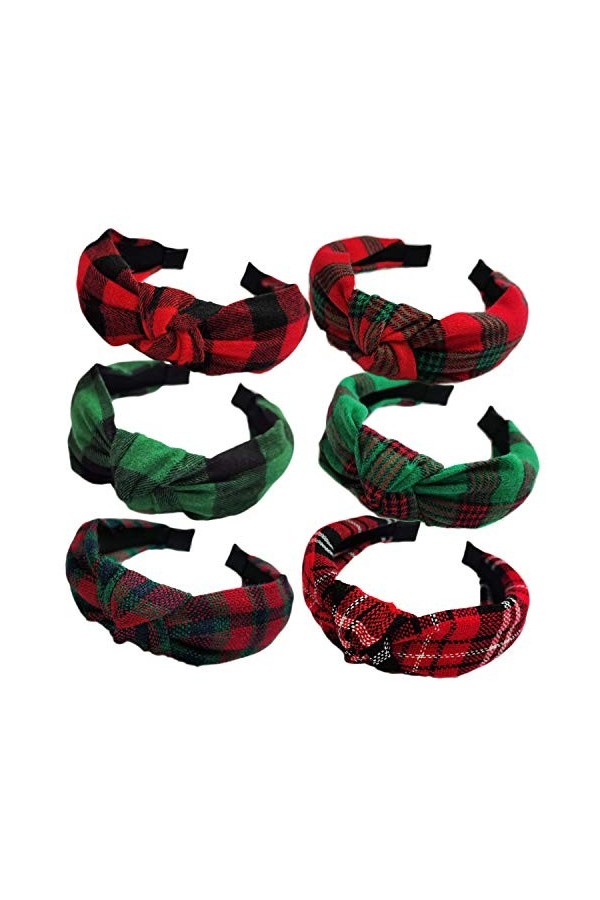 KizBruo 6pcs Bandeaux De Noël Noués À Carreaux De Mode Vintage Turban Bandeau Rétro Large Bandeau pour Femmes Filles Accessoi