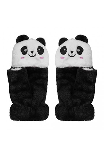 RUIXIA Gants Hiver Femme en Motif de Panda Gants Demi-Doigt avec Capuchon pour Femme Gants à Rabat en Polaire Gants Panda Mou