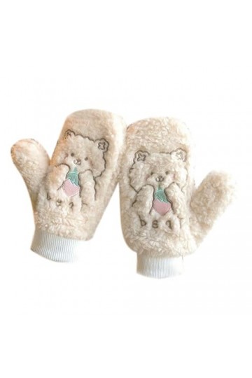 Leadrop 1 paire de moufles pour femme motif ours de dessin animé brodé peluche épaisse corde suspendue douce chaude automne h