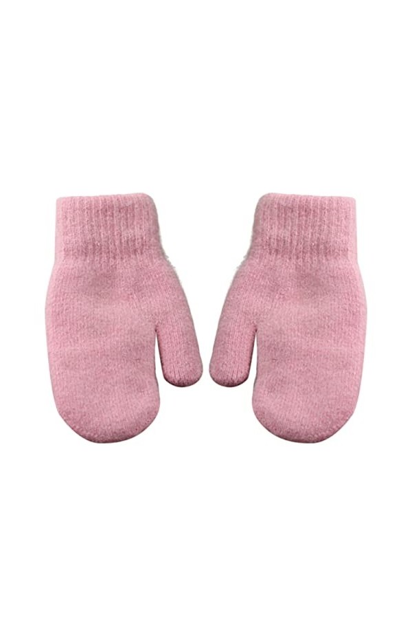 Leadrop 1 paire de moufles pour femme à double couche, extensibles, douces, épaisses, résistantes au froid, couleur unie, pou