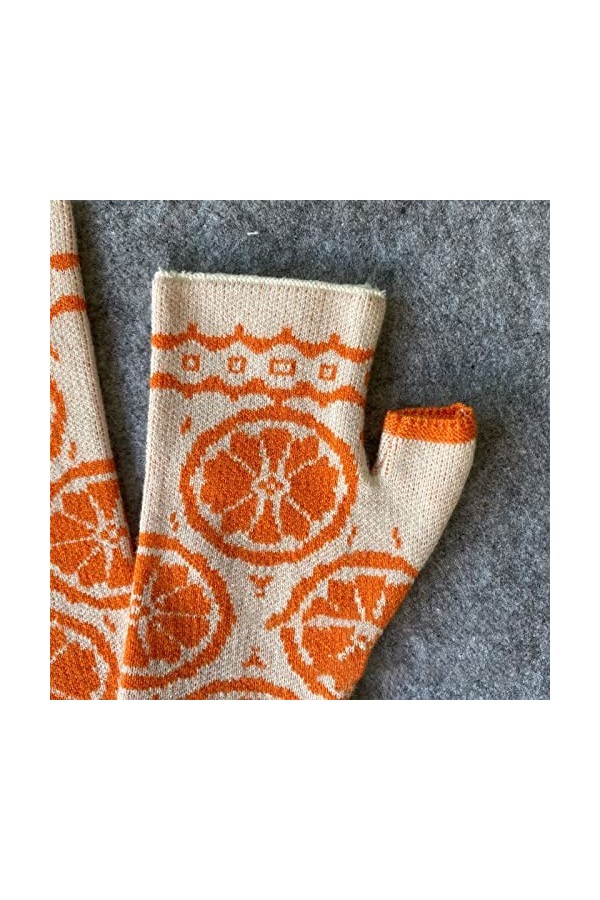 Gants doux pour étudiants, mitaines chaudes, demi-doigts, moufles à motif orange pour hommes et femmes, fournitures de cyclis