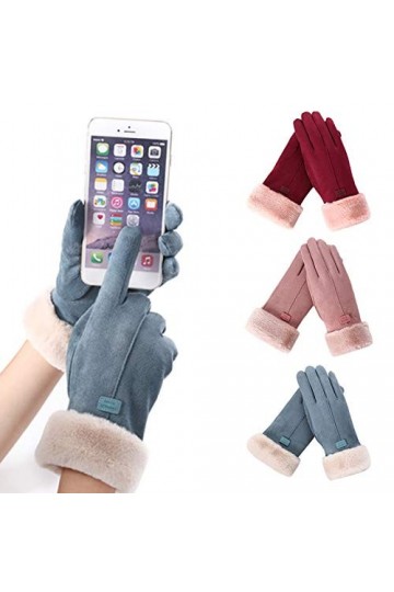 JHD Femmes Hiver Faux Daim écran Tactile Gants Thermique Chaud en Peluche doublé Temps Froid Coupe-Vent Conduite élégante Mit
