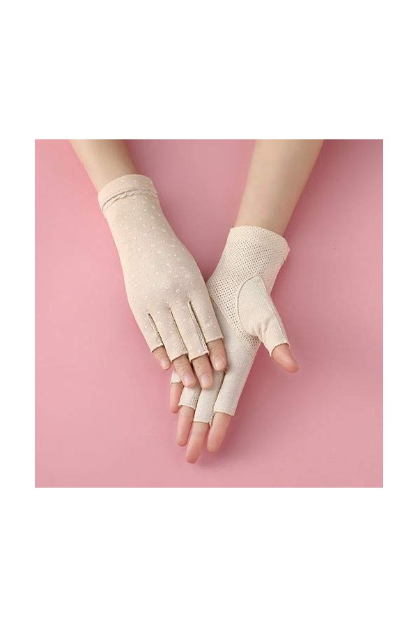 Yoaodpei Gants anti-ultraviolets de coton mince de la demi-doigt, dété, dété de femme, dune forte élasticité, dune mitain