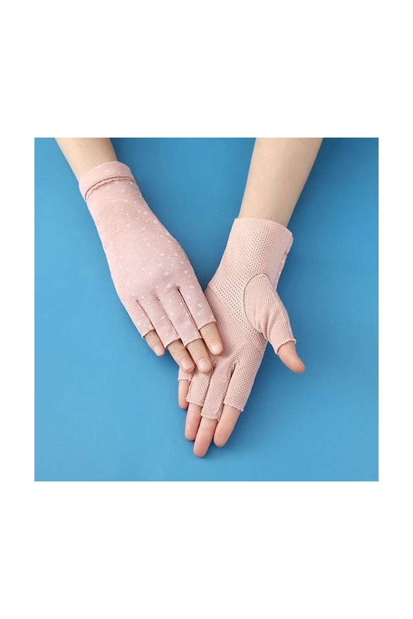 Yoaodpei Gants anti-ultraviolets de coton mince de la demi-doigt, dété, dété de femme, dune forte élasticité, dune mitain