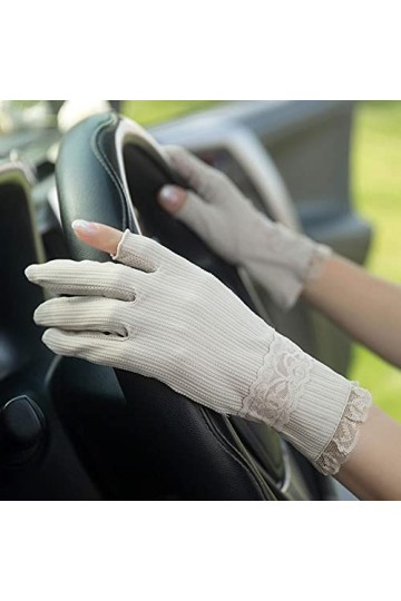 Yoaodpei Gants de la crème solaire de la soie de glace à deux doigts en été à la mode de la dentelle féminine de la dentelle 