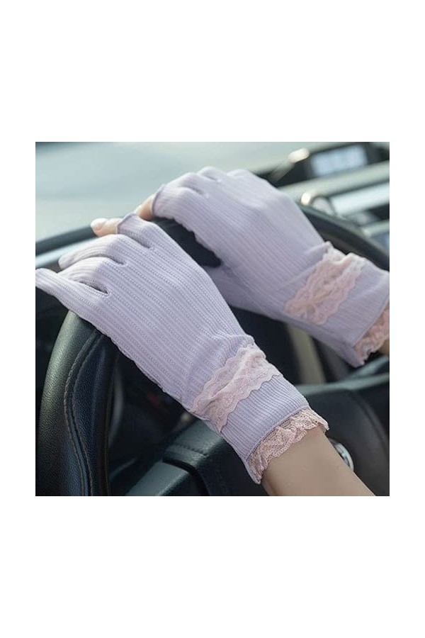 Yoaodpei Gants de la crème solaire de la soie de glace à deux doigts en été à la mode de la dentelle féminine de la dentelle 