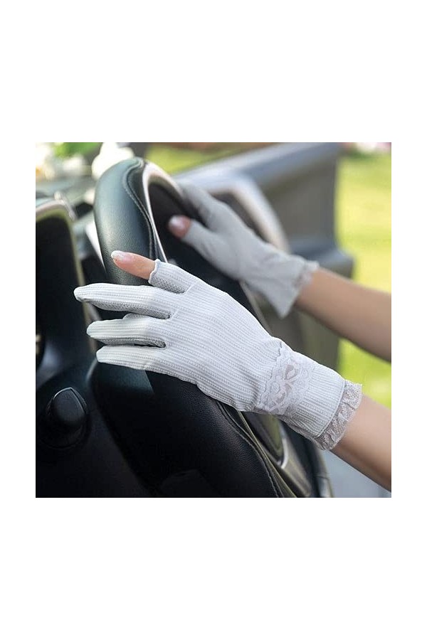 Yoaodpei Gants de la crème solaire de la soie de glace à deux doigts en été à la mode de la dentelle féminine de la dentelle 