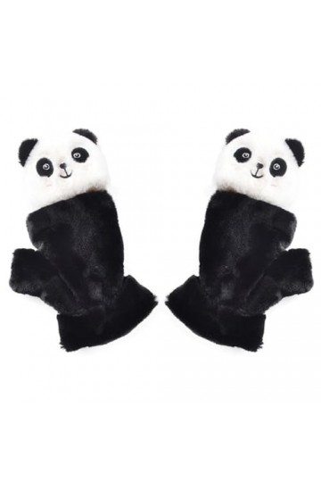 KieTeiiK Gants dhiver chauds en peluche avec motif panda, gants doux avec doublure douce, Noir , taille unique