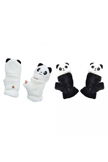 KieTeiiK Gants dhiver chauds en peluche avec motif panda, gants doux avec doublure douce, Noir , taille unique