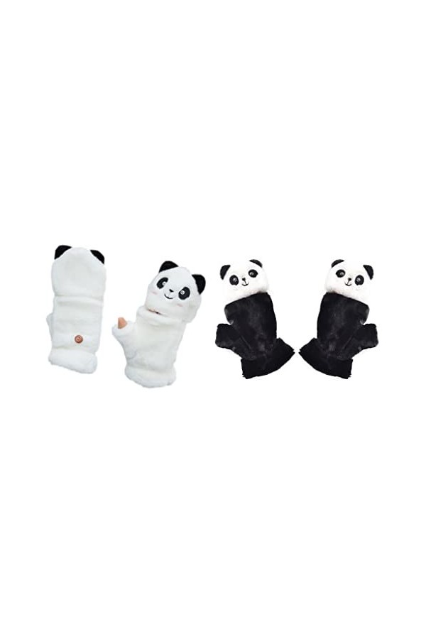 KieTeiiK Gants dhiver chauds en peluche avec motif panda, gants doux avec doublure douce, Noir , taille unique