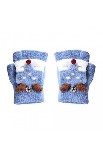 Moufles tricotées chaudes et convertibles avec imprimé animal de dessin animé - Pour enfants - Pour lhiver - Pour femme ble