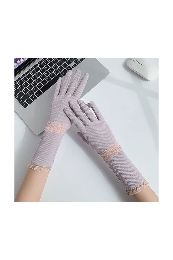 Yoaodpei Gants de crème solaire mince dété, dames élégante dentelle gant de la soie de glace, conduite en plein air et équit
