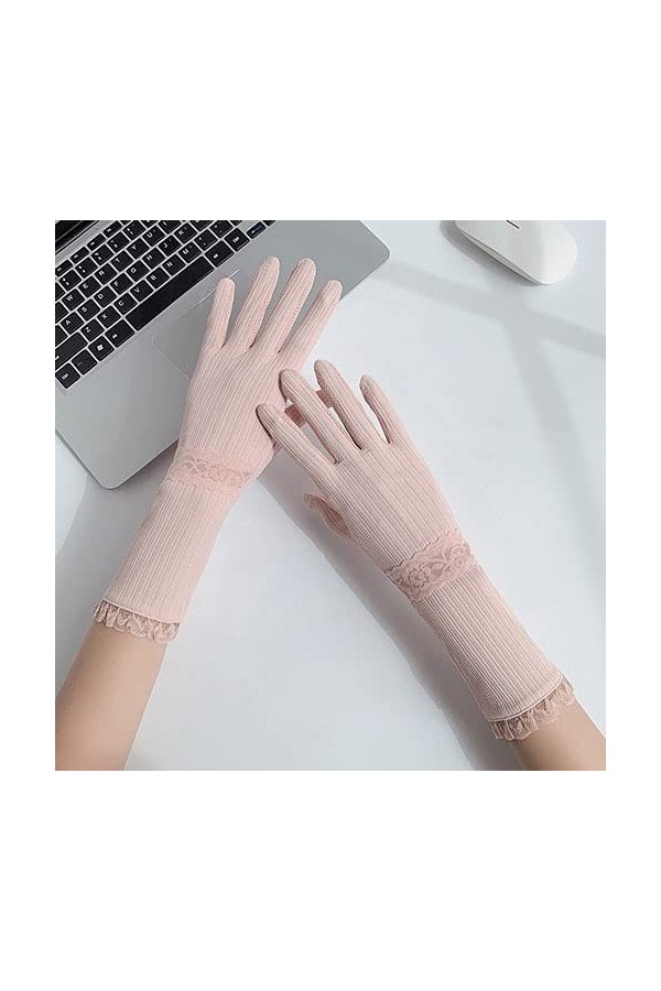 Yoaodpei Gants de crème solaire mince dété, dames élégante dentelle gant de la soie de glace, conduite en plein air et équit