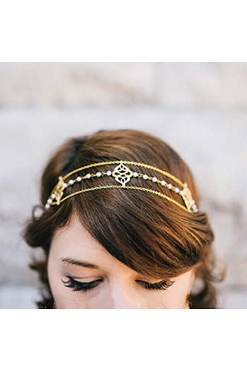 Runmi Chaîne de tête avec perles - Doré - Accessoire de cheveux de mariage pour femme et fille