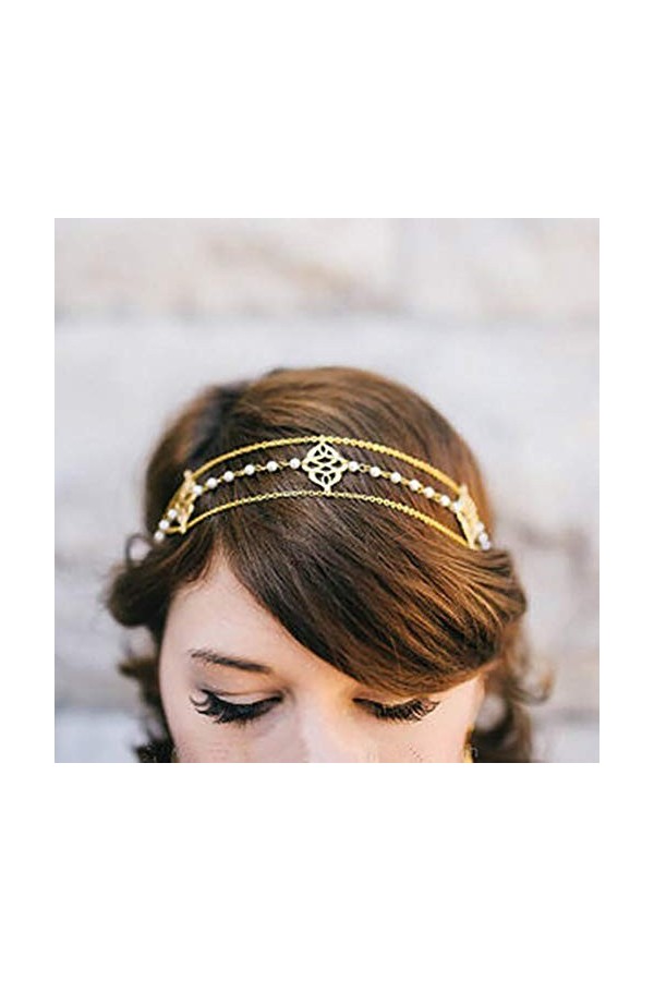 Runmi Chaîne de tête avec perles - Doré - Accessoire de cheveux de mariage pour femme et fille