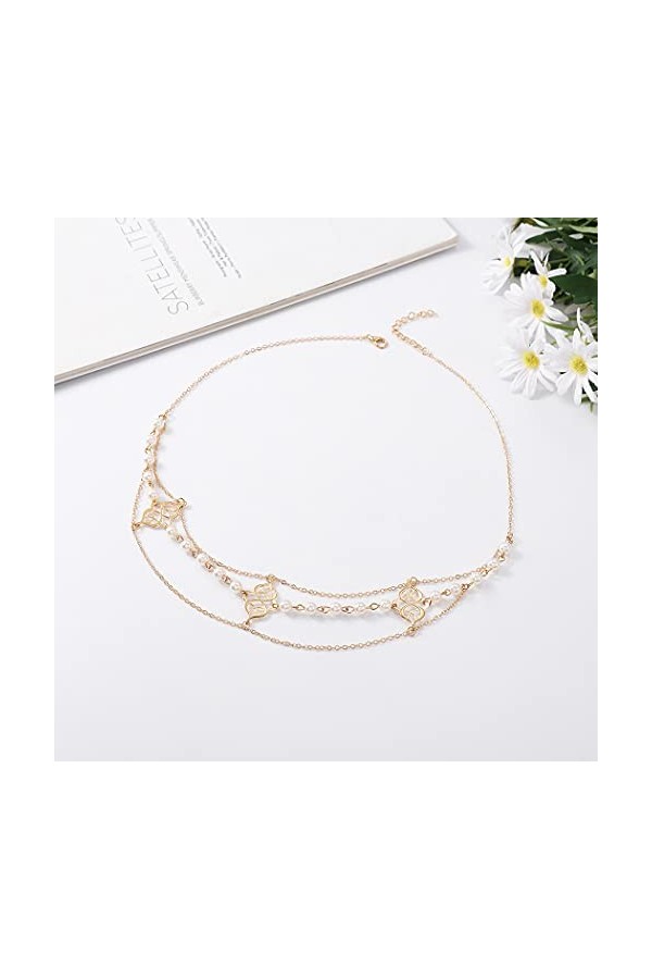 Runmi Chaîne de tête avec perles - Doré - Accessoire de cheveux de mariage pour femme et fille