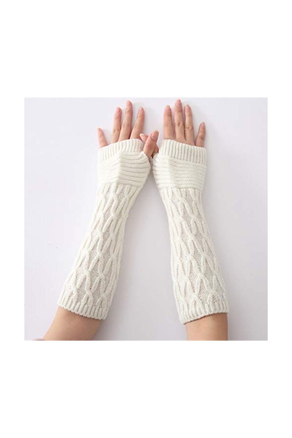 LUOXUEFEI Gants Hiver Femmes Longues Manches sans Doigts Mitaines Solide Doux Chaud Tricot Demi-Doigt Manchettes Gants