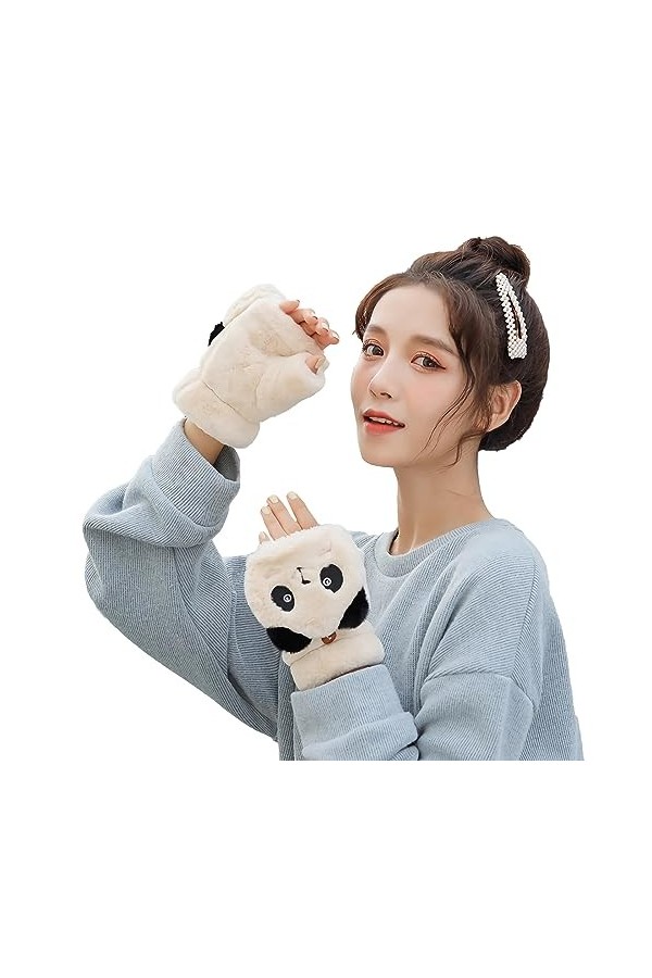 SJTJSPX Mitaines Femmes Gants Convertibles Gants Demi-Doigt avec Couvercle Rabattable Gants en Pleuche Chaud Gants Gloves san