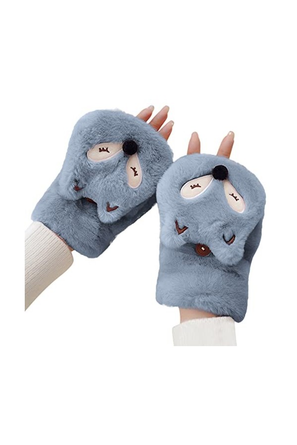 Gants dhiver chauds en fausse fourrure pour femme gris, taille unique 